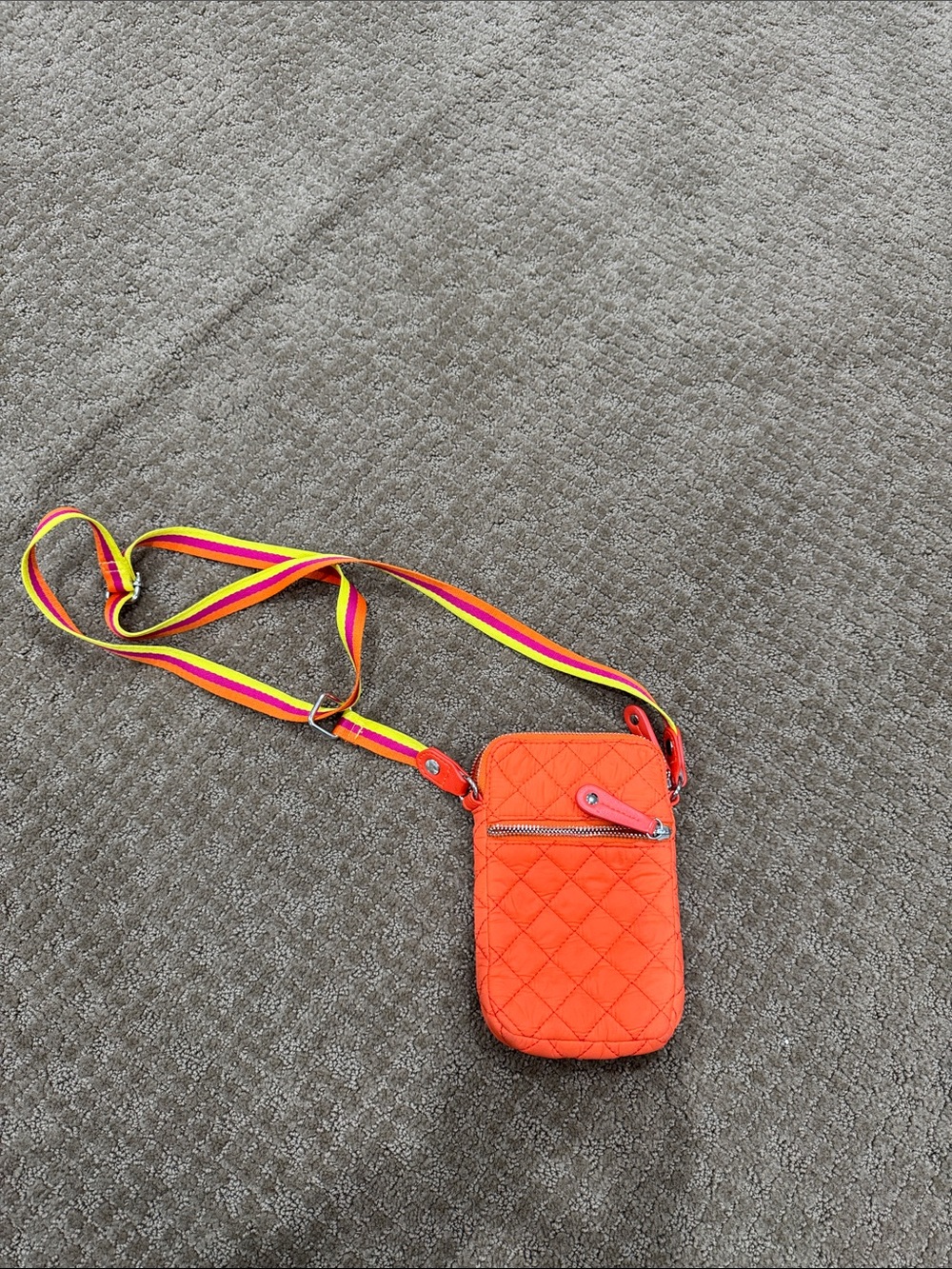 Sondra Roberts Vibrant Orange Quilted Crossbody with Multicolor Strap